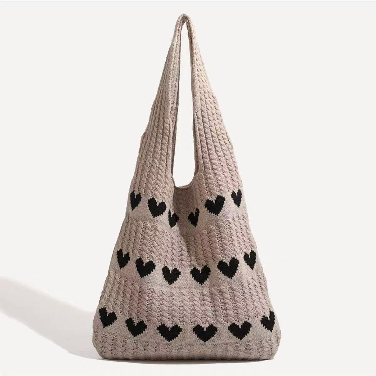 Khaki's heart Bohemian Knit Shoulder Bag - Hand-Woven Crochet Tote for Women