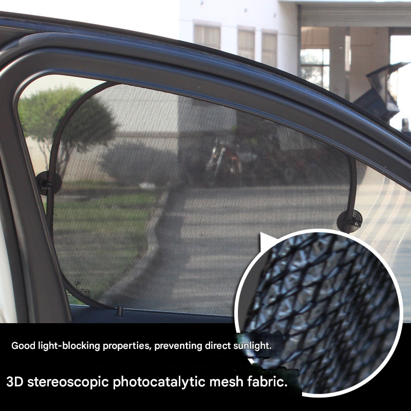 Black Universal Car Window Sun Shade Set - Mesh Fabric UV Protection(One solid view 2