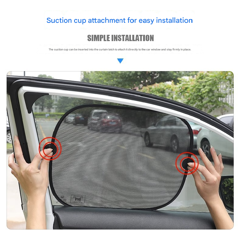 Black Universal Car Window Sun Shade Set - Mesh Fabric UV Protection(One solid view 5