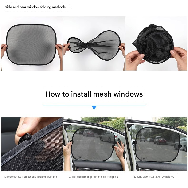 Black Universal Car Window Sun Shade Set - Mesh Fabric UV Protection(One solid view 8
