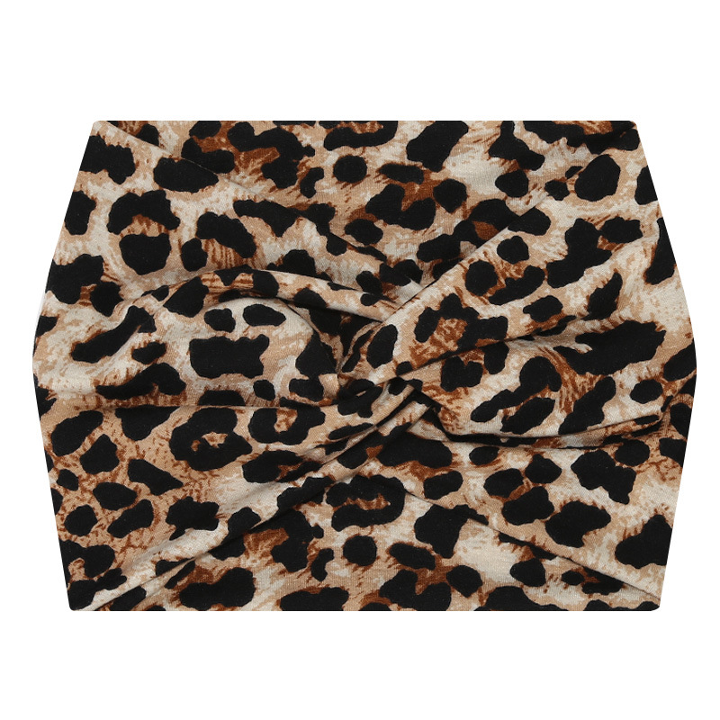 5-PCS Yellow leopard print Women's Extra Wide Turban Headband - Elastic Yoga &