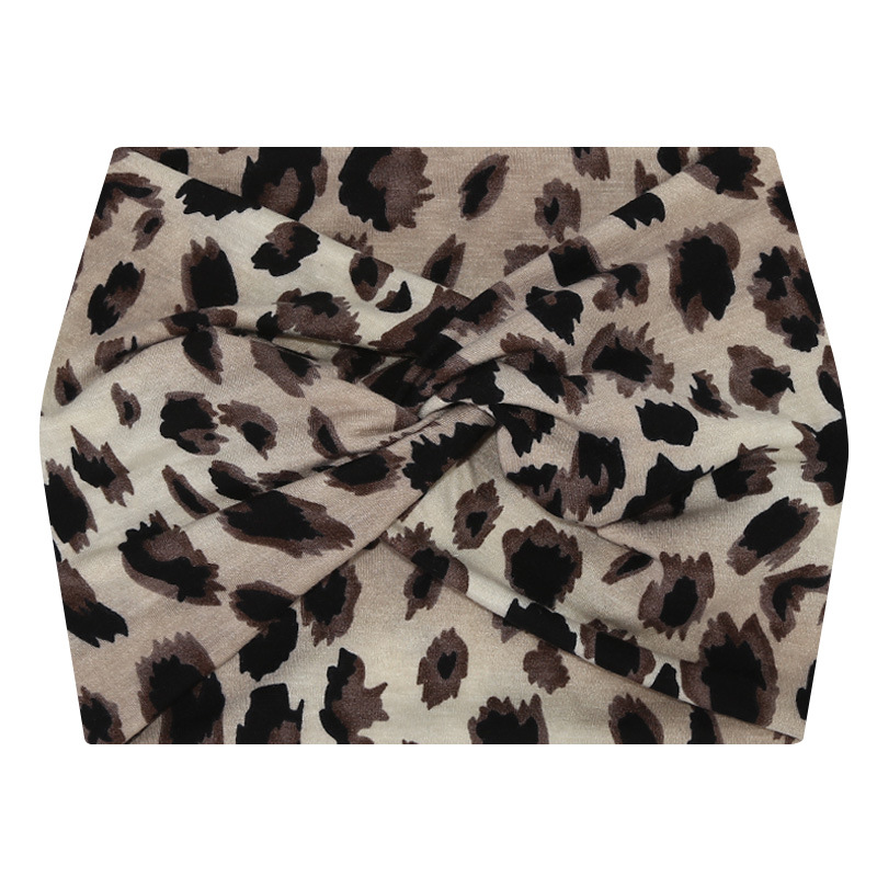 5-PCS Grey leopard print Women's Extra Wide Turban Headband - Elastic Yoga &