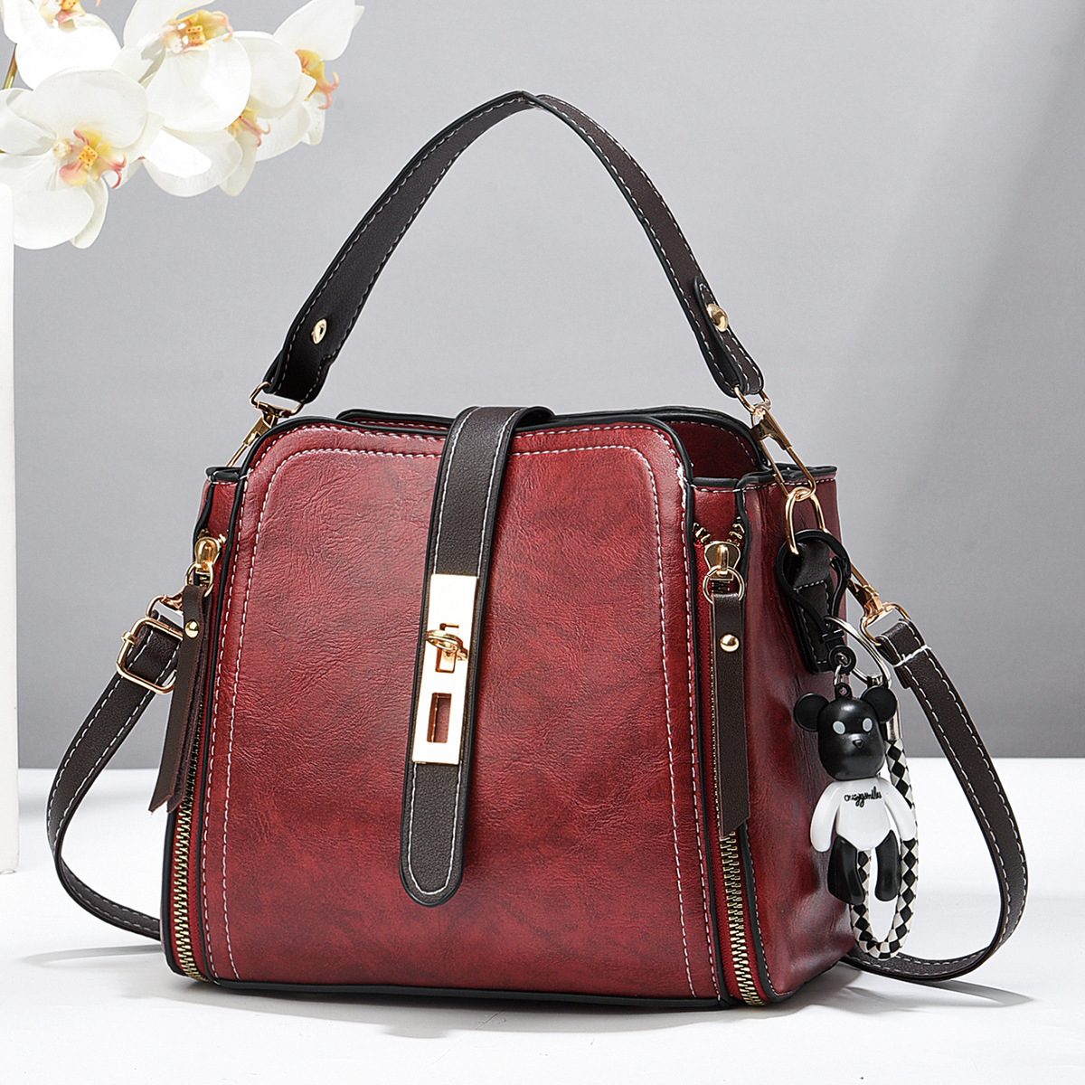 Wine red Fashion Women's Bucket Bag - Summer Crossbody Shoulder Handbag with