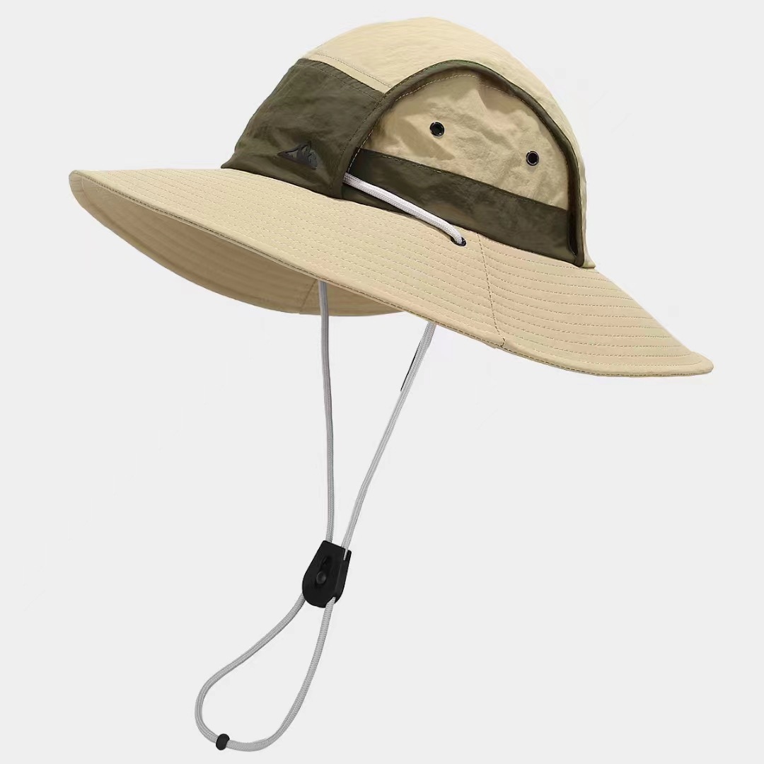 Khaki Quick-Dry Sun Protection Bucket Hat for Men - Breathable Outdoor Hiking