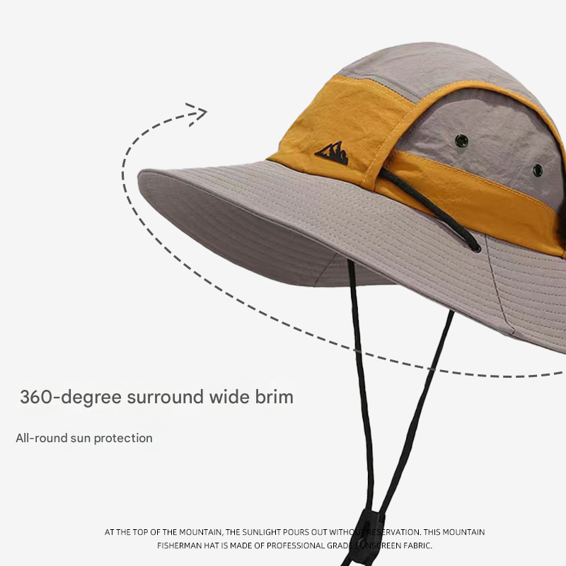 White Quick-Dry Sun Protection Bucket Hat for Men - Breathable Outdoor Hiking view 3