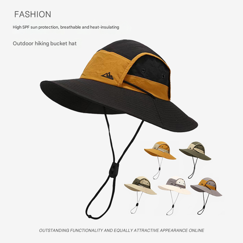 Orange Quick-Dry Sun Protection Bucket Hat for Men - Breathable Outdoor Hiking view 2