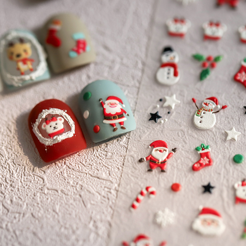 4PCS 5D Embossed Christmas Nail Art Stickers - Santa view 2