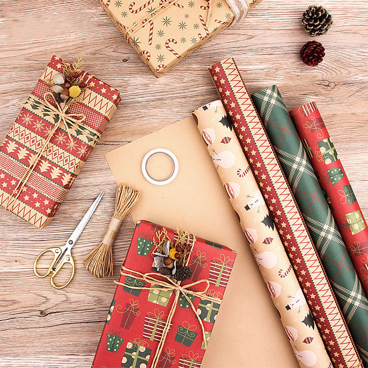 Christmas Gift Wrapping Paper 6-Pack - Vintage Kraft Style for Holiday Presents view 2