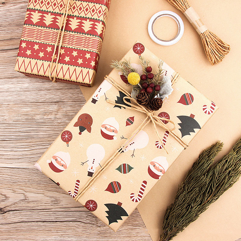 Christmas Gift Wrapping Paper 6-Pack - Vintage Kraft Style for Holiday Presents view 3