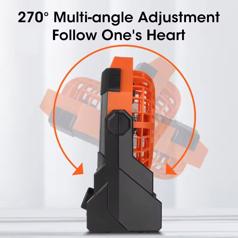 Black Portable Outdoor Camping Fan with LED Light - Rechargeable USB Tent Fan view 3