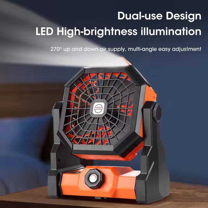 Black Portable Outdoor Camping Fan with LED Light - Rechargeable USB Tent Fan view 4