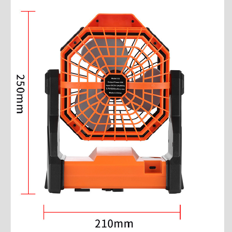 Black Portable Outdoor Camping Fan with LED Light - Rechargeable USB Tent Fan view 6
