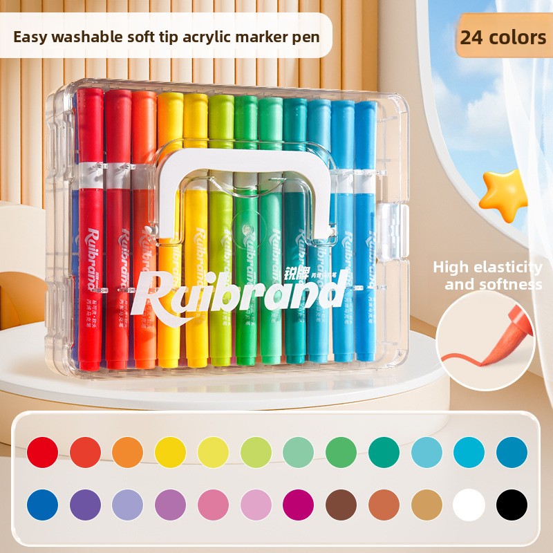 24 Colors Ruibrand Kids Washable Acrylic Markers Set - Non-Toxic