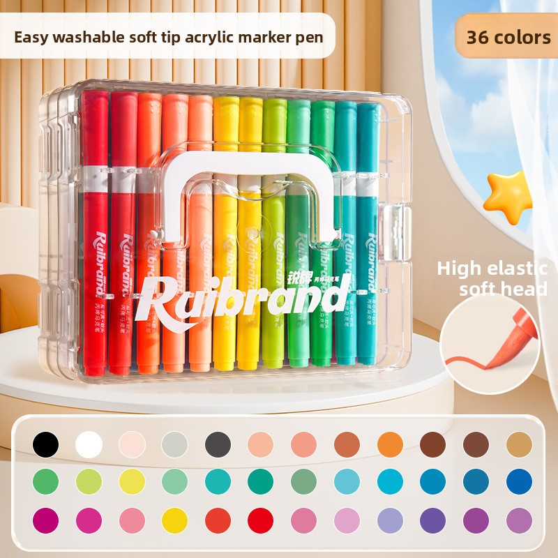 36 Colors Ruibrand Kids Washable Acrylic Markers Set - Non-Toxic