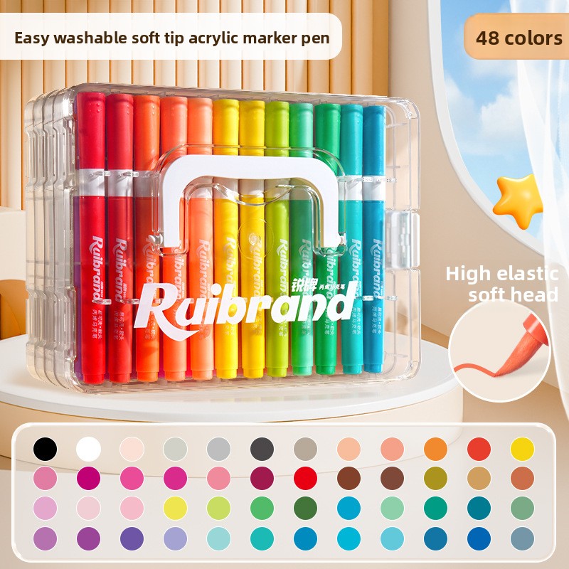 48 Colors Ruibrand Kids Washable Acrylic Markers Set - Non-Toxic