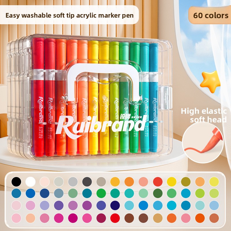 60 Colors Ruibrand Kids Washable Acrylic Markers Set - Non-Toxic