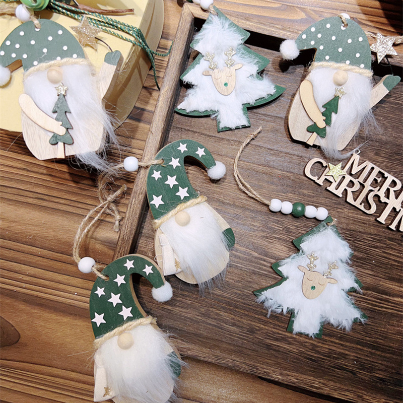 3-PCS Green wood chip trees Christmas Ornaments Hanging Pendants Nordic Style view 4