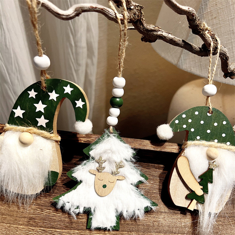 3-PCS Old Man with Green Stars Christmas Ornaments Hanging Pendants Nordic view 2
