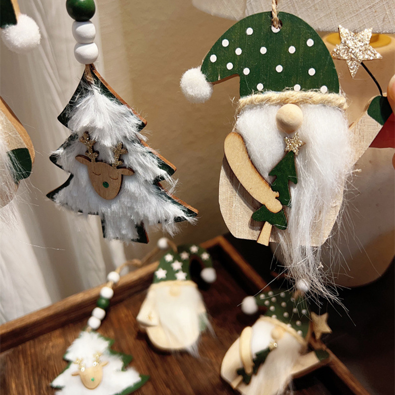 3-PCS Old Man with Green Stars Christmas Ornaments Hanging Pendants Nordic view 3