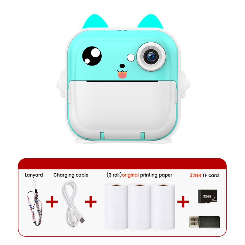 Blue cat Kids Instant Print Camera Zero Ink Digital Video Recorder with 32GB