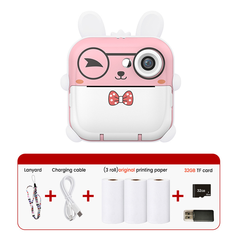 Pink rabbit Kids Instant Print Camera Zero Ink Digital Video Recorder with