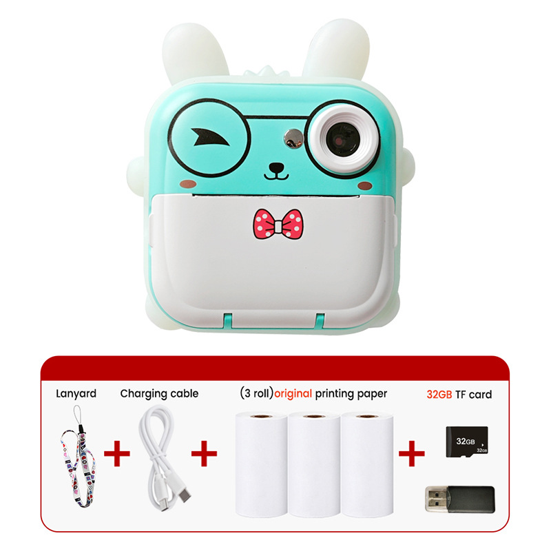 Blue rabbit Kids Instant Print Camera Zero Ink Digital Video Recorder with