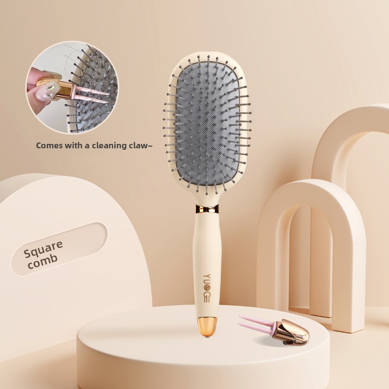 Square comb Soft Touch Air Cushion Hair Brush with Built-in Cleaning Claw