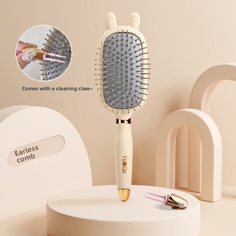 Rabbit ear comb Soft Touch Air Cushion Hair Brush with Built-in Cleaning Claw