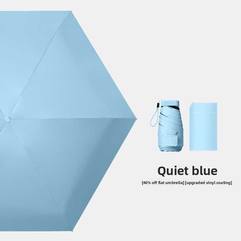Quiet Blue Compact Mini Travel Umbrella UPF50+ UV Protection Waterproof 6-Fold