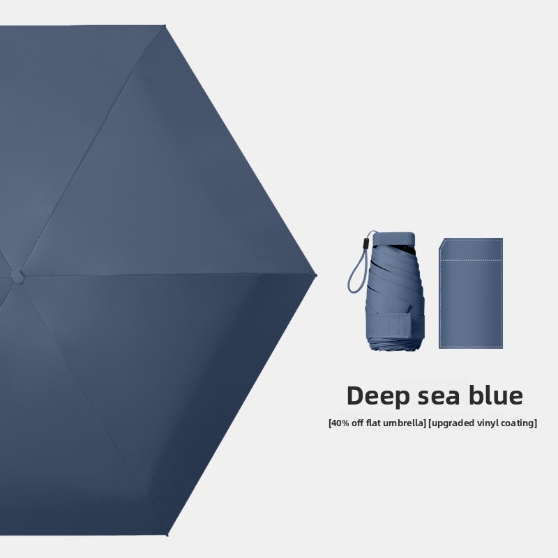 Deep Sea Blue Compact Mini Travel Umbrella UPF50+ UV Protection Waterproof