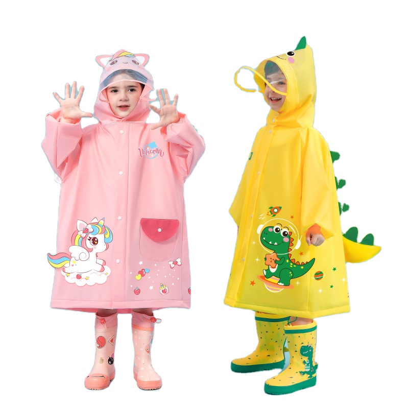 Pink unicorn Kids Waterproof Raincoat with Expandable Backpack Slot Hooded view 5