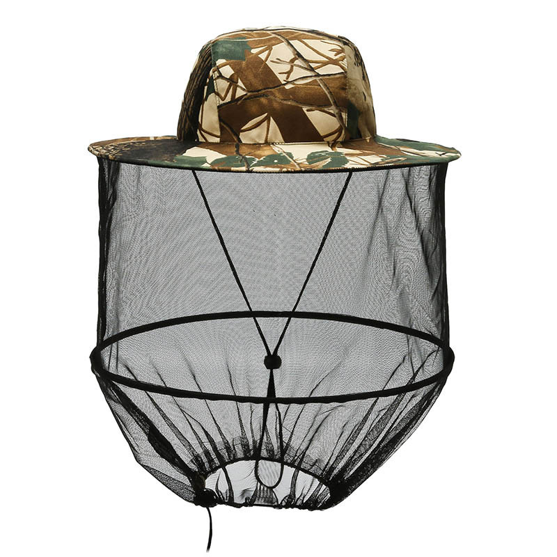 Summer leaf camouflage Outdoor Fishing Hat with Mesh Head Net Sun Protection