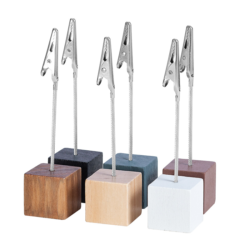 Black 4 Pack Wooden Cube Memo Clips Photo Holders with Flexible Wire Alligator view 4