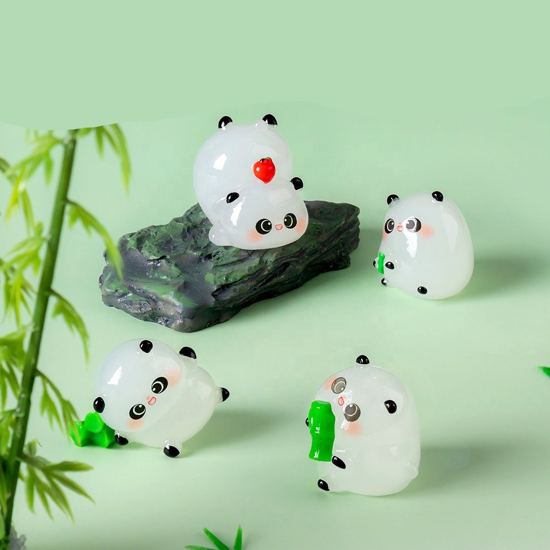 5-PCS Transparent bamboo Cute Glow in the Dark Panda Figurines Resin Miniature view 2