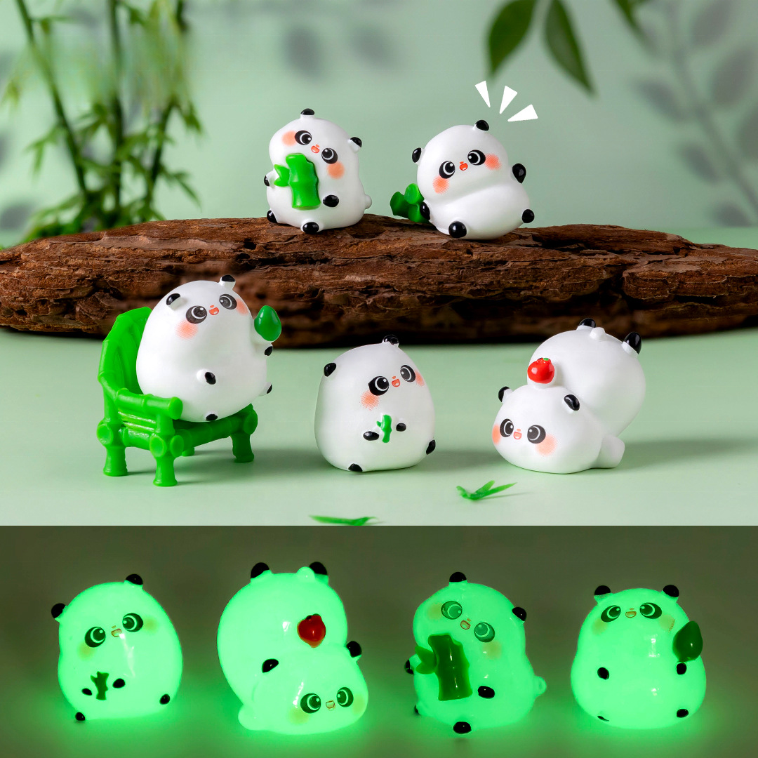 5-PCS Transparent bamboo Cute Glow in the Dark Panda Figurines Resin Miniature view 3