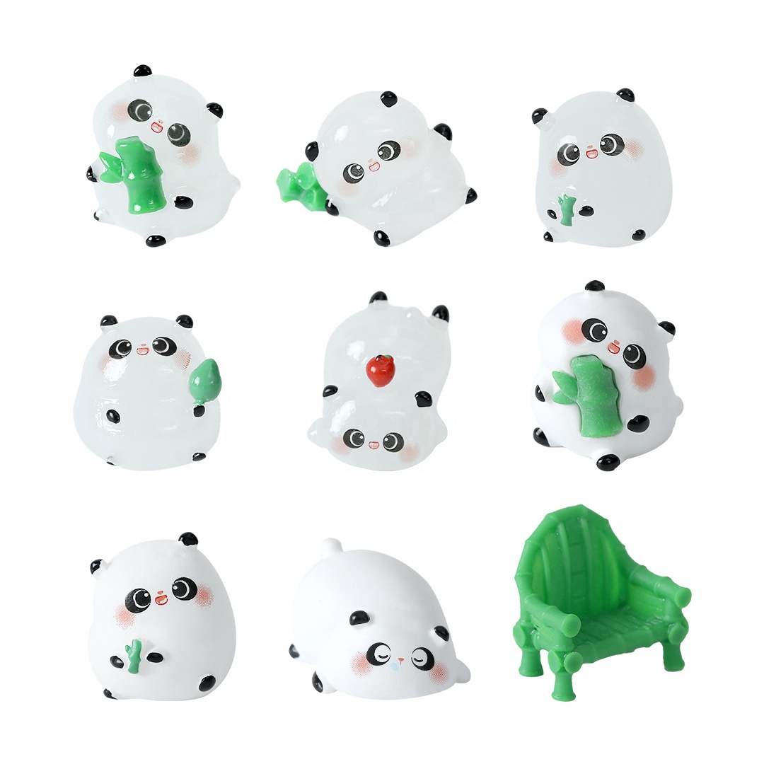 5-PCS Transparent bamboo Cute Glow in the Dark Panda Figurines Resin Miniature view 4