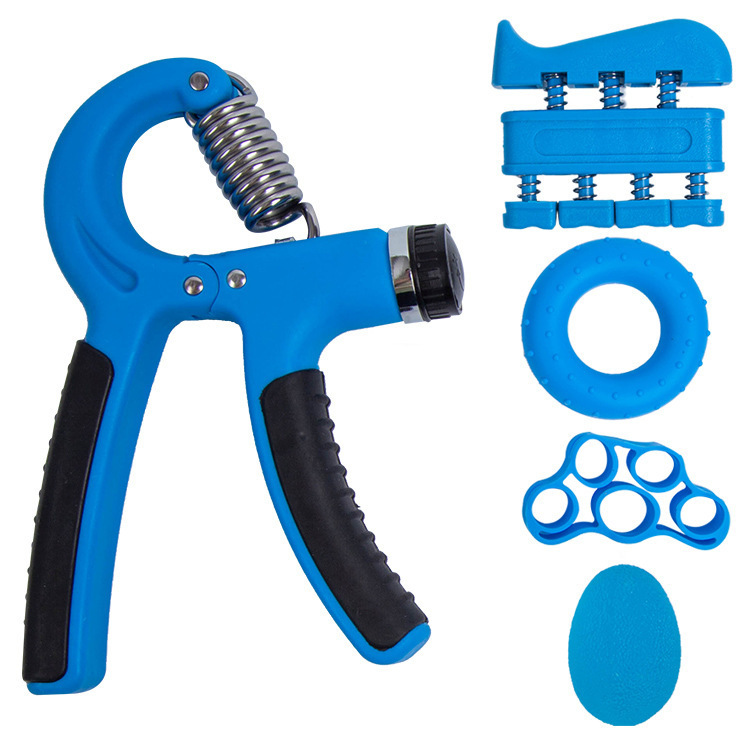 Blue 5 in 1 Hand Grip Strengthener Kit Adjustable Resistance Finger Stretcher