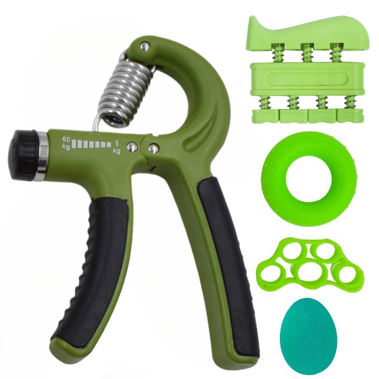 Green 5 in 1 Hand Grip Strengthener Kit Adjustable Resistance Finger Stretcher