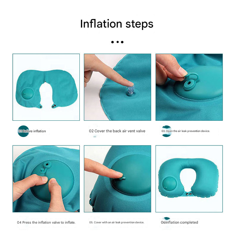 2-PCS Sky blue Inflatable Travel Neck Pillow Press to Inflate U-Shape Soft view 5