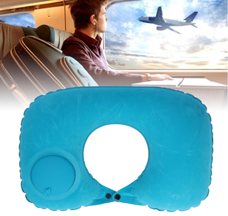 2-PCS Pink Inflatable Travel Neck Pillow Press to Inflate U-Shape Soft view 4