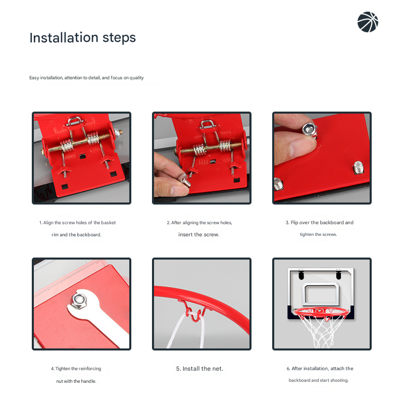 Indoor mini basketball hoop with one 14cm ball Folds flat for door mounting view 4