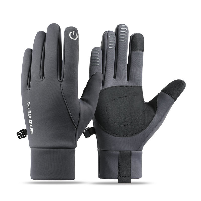 Grey Winter Thermal Gloves for Men Outdoor Cycling Driving Waterproof Touch