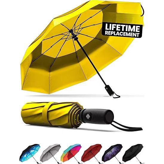Yellow Automatic Windproof Travel Umbrella Compact Folding Umbrella Auto Open
