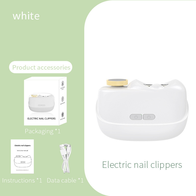 White Electric Nail Clipper and Grinder 2-in-1 Automatic Nail Trimmer with LED