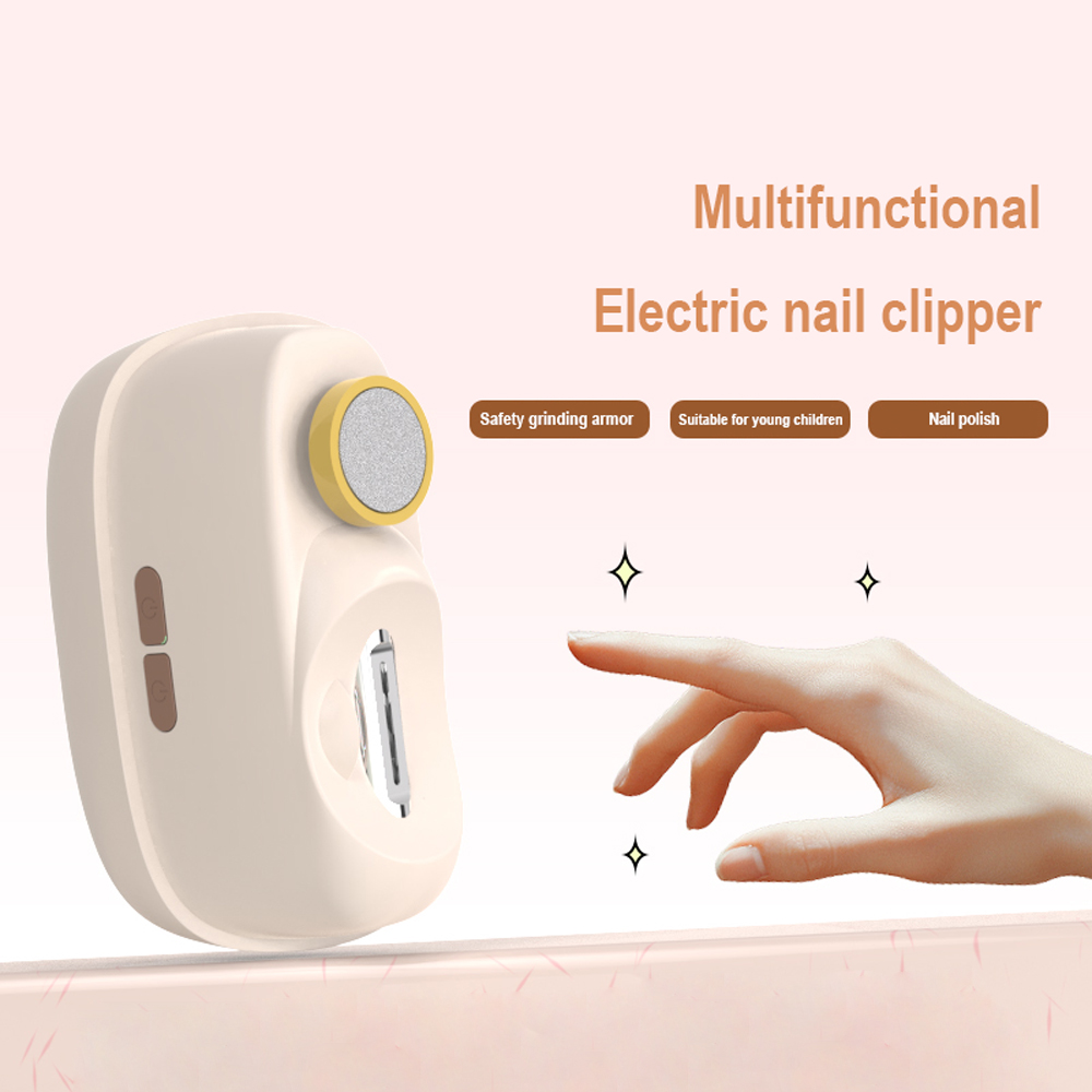 White Electric Nail Clipper and Grinder 2-in-1 Automatic Nail Trimmer with LED view 2