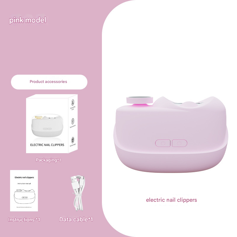 Pink Electric Nail Clipper and Grinder 2-in-1 Automatic Nail Trimmer with LED