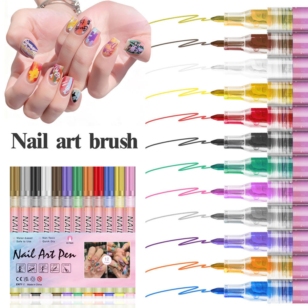 Nail Art Marker Pen Set 12 Colors 0.5mm Fine Tip Easy Application Water-Based view 2