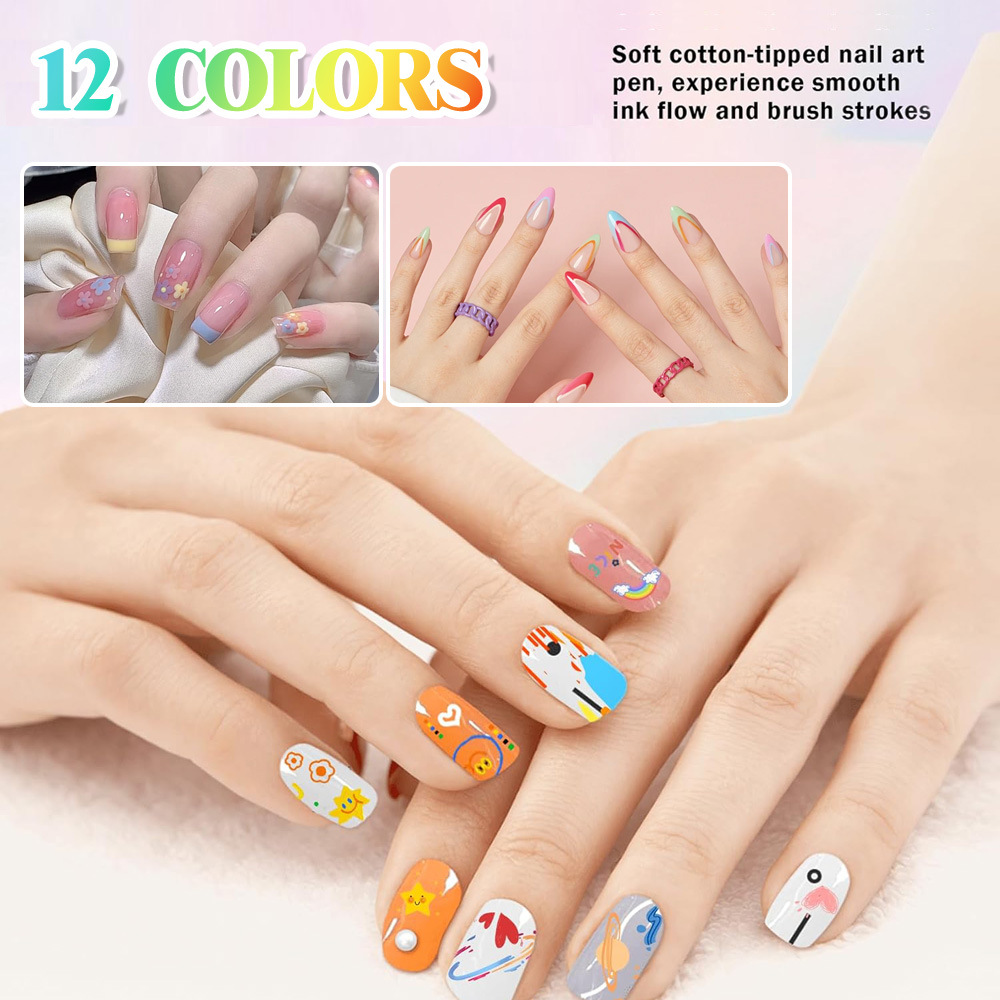 Nail Art Marker Pen Set 12 Colors 0.5mm Fine Tip Easy Application Water-Based view 3