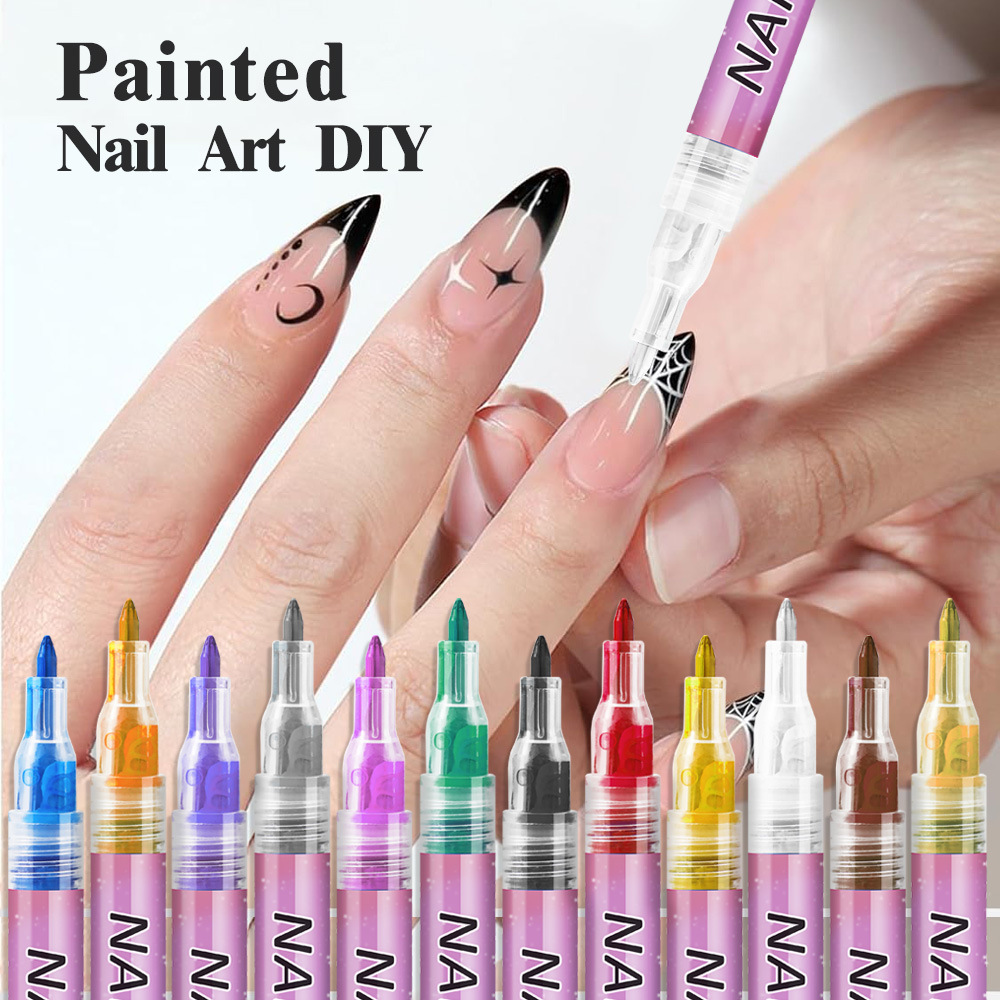 Nail Art Marker Pen Set 12 Colors 0.5mm Fine Tip Easy Application Water-Based view 4
