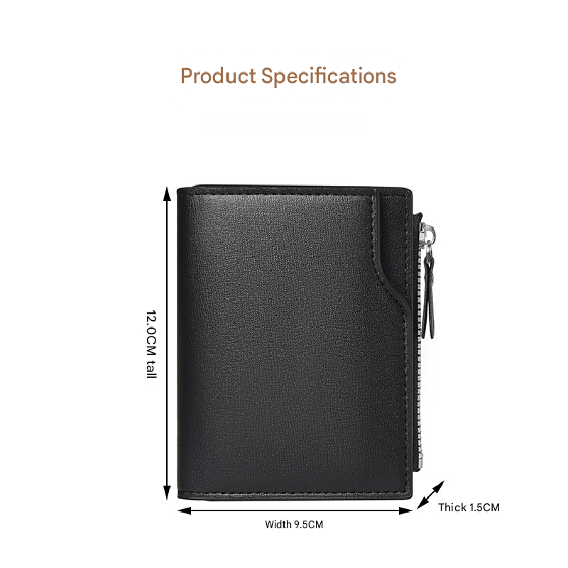 Coffee color Men's Compact Wallet – Multi-Card Holder with Zippered Coin Pocket view 4